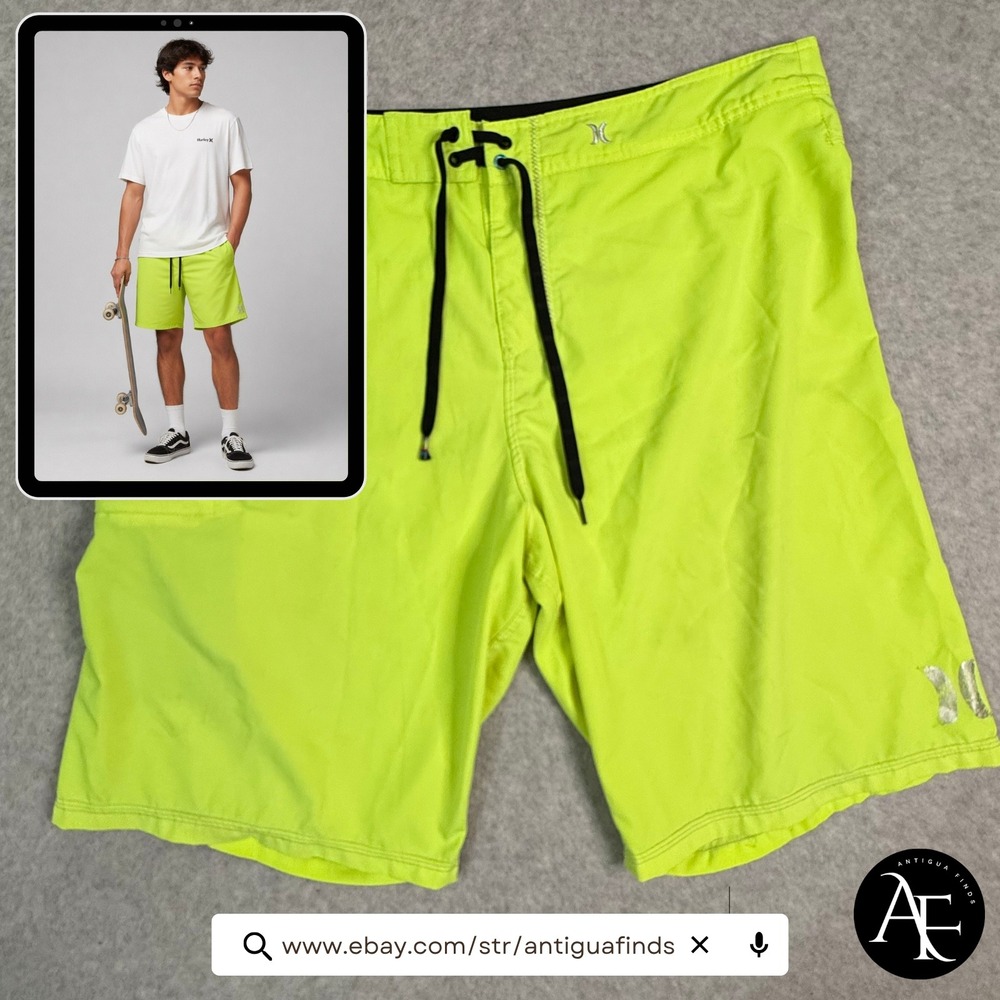 Hurley Phantom Board Shorts Mens 38 Neon Lime Green Recycled Stretch Swim Trunks